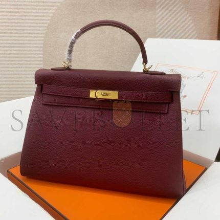 HERMÈS 28 KELLY RETOURNE ROUGE H CLEMENCE GOLD HARDWARE (28*22*10cm)
